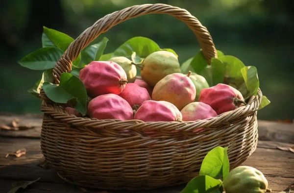a basket with guava