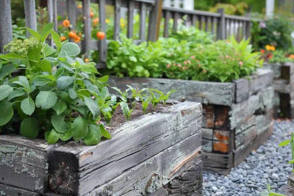 cement blocks to fence your garden beds