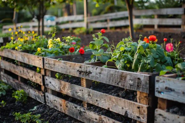 wooden pallets to fence your garden beds