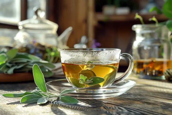 sage tea on kitchen table