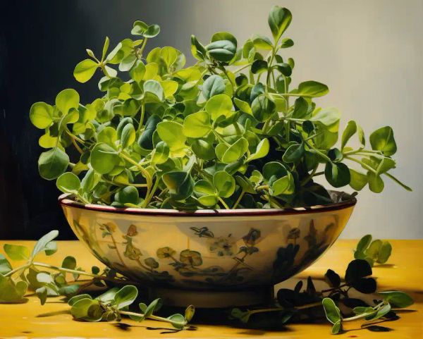 a bowl with purslane