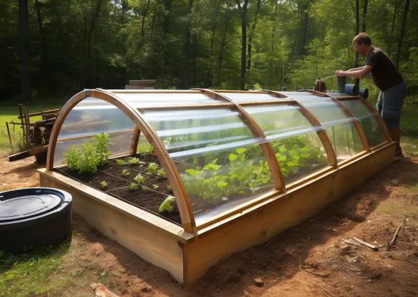 hinged hoophouse for raised bed gardens