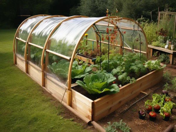 hinged hoophouse for raised bed gardens