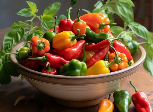 a bowl with peppers