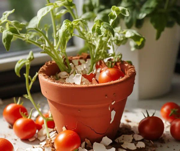 eggshells in tomato pot