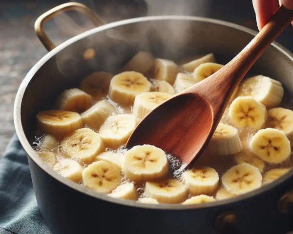 Boiling bananas in a pot