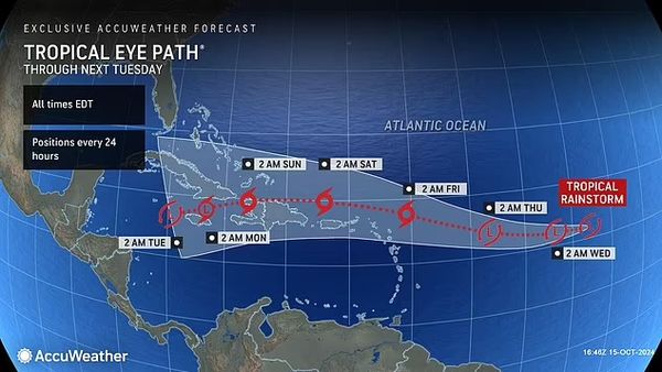 AccuWeather forecasters issued the alert Tuesday, showing the systems tropical eye could bring 'life-threatening' mudslides to Puerto Rico and trigger power outages in the Dominic Republic