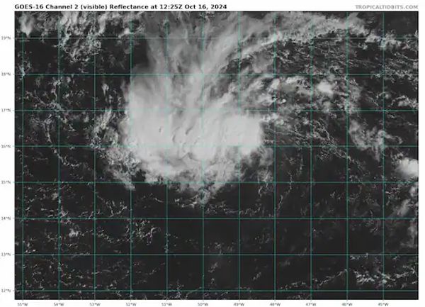 A satellite image of the central Atlantic disturbance.