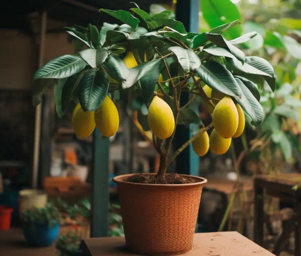 a jackfruit plant in a pot