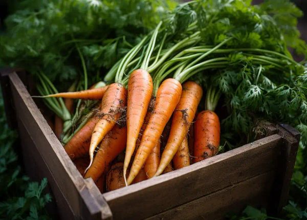 a box with carrots