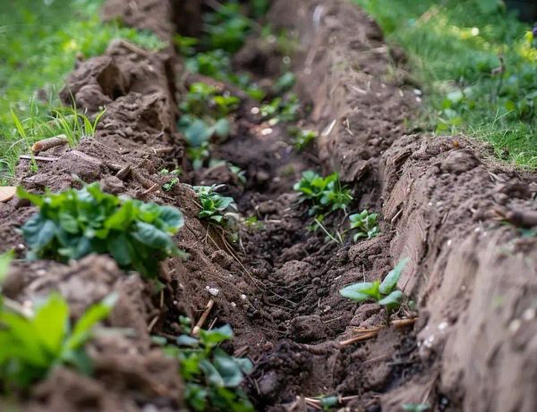 a trench with compost