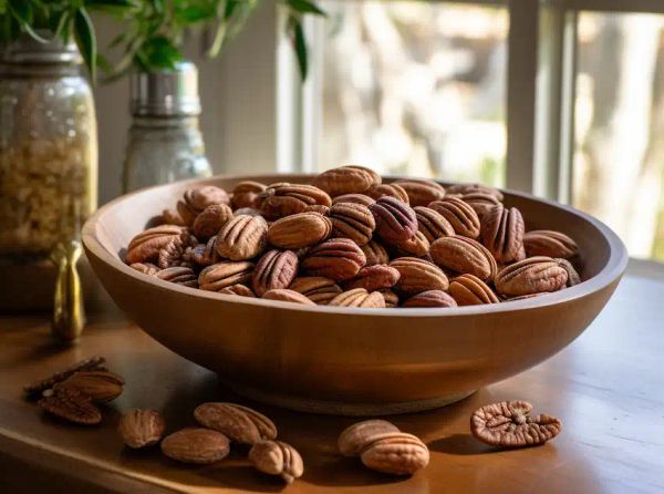 a bowl with pecan nuts