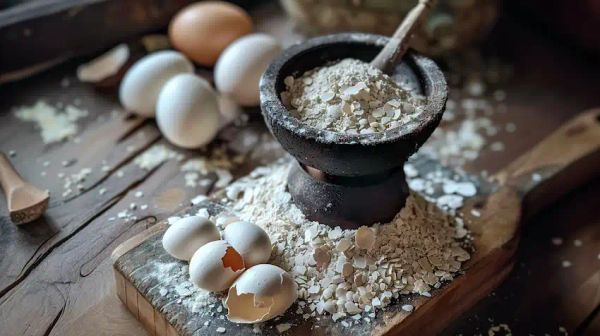 Making eggshell powder in grinder