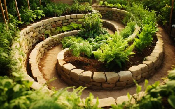 a big spiral herb garden