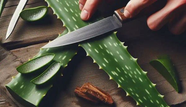 cut a aloe vera leaf